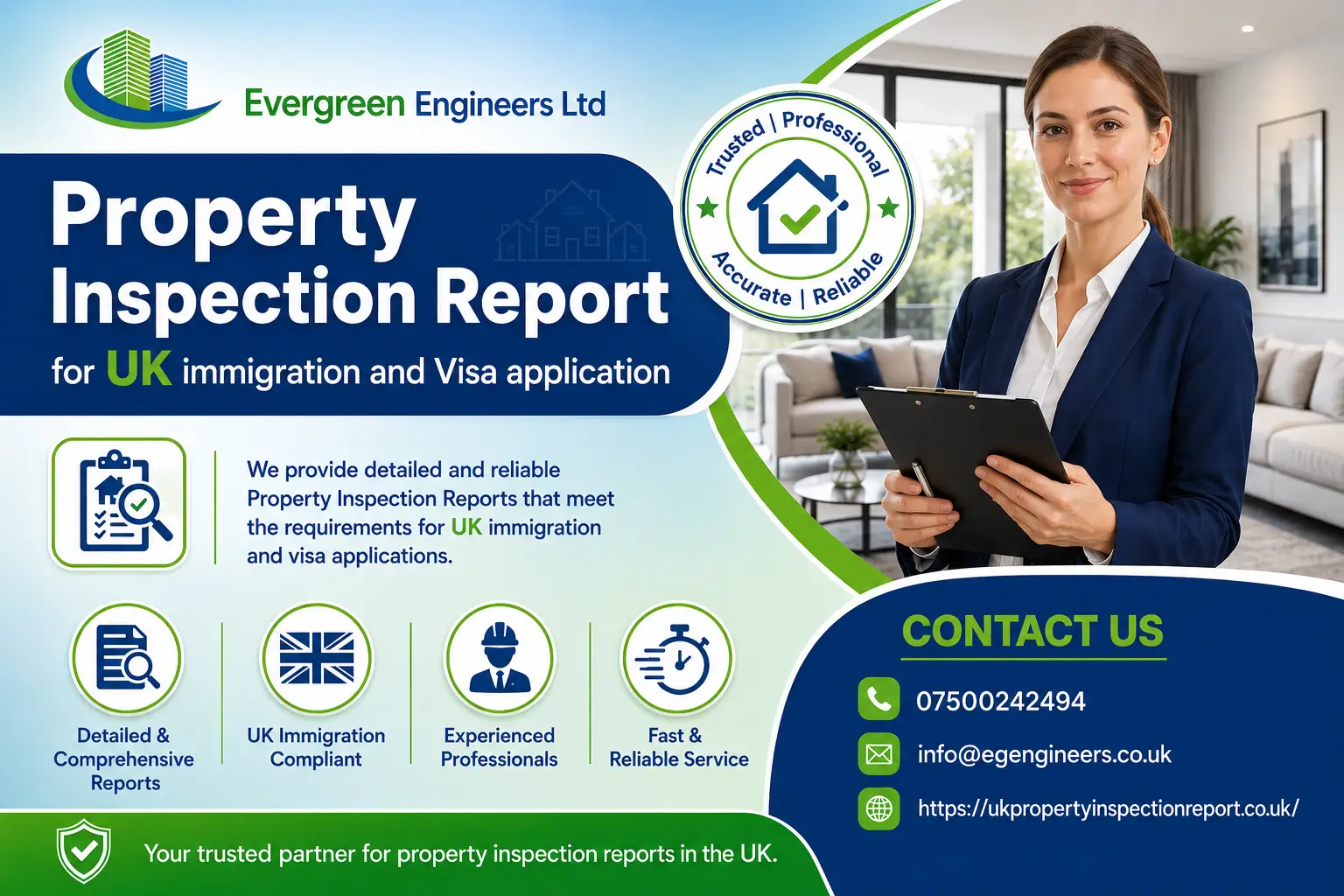 Property Inspection Report Camden London conducted by Evergreen Engineers Ltd for UK immigration, spouse visa, family visa, and settlement applications.