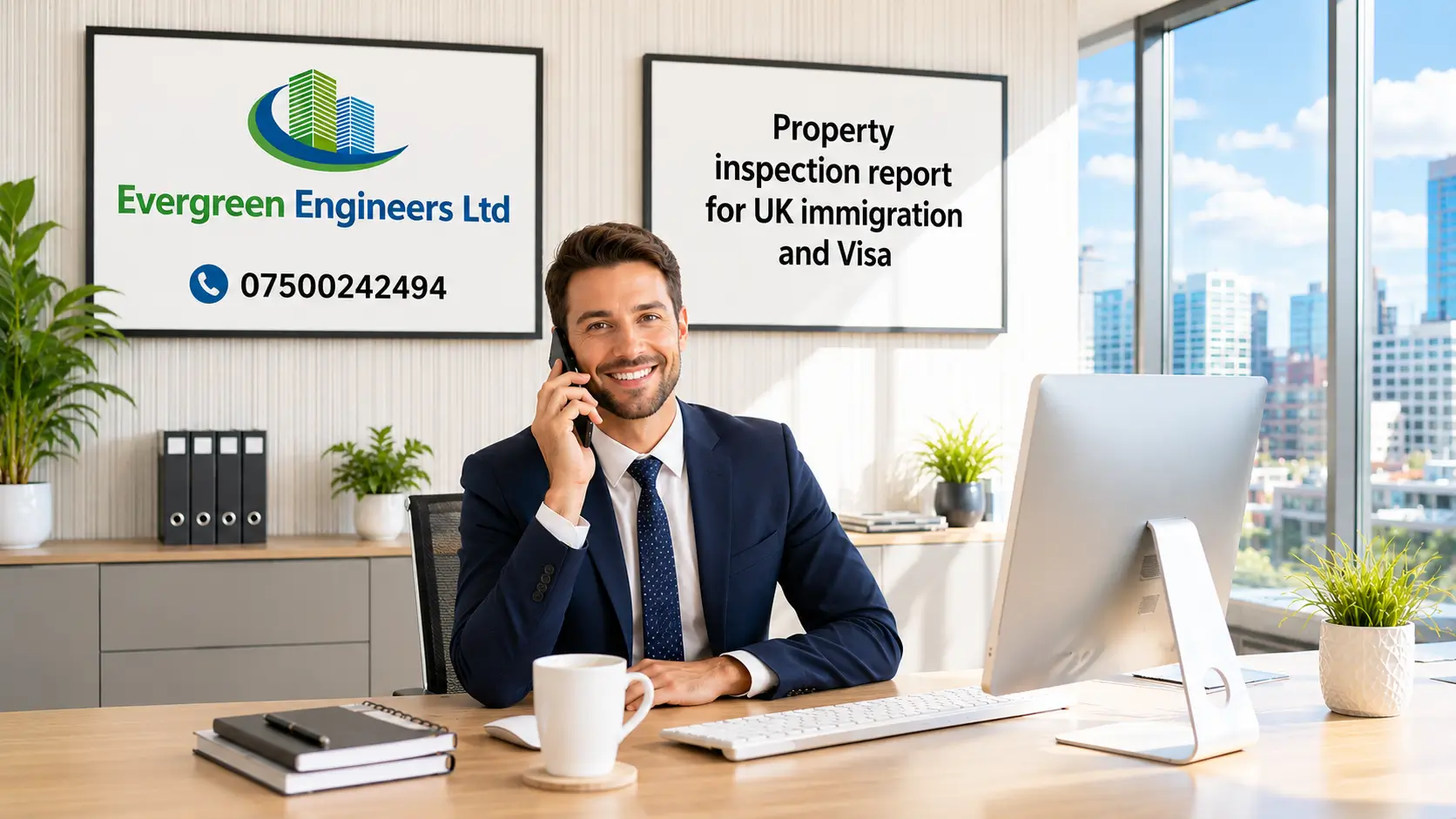 Professional surveyor from Evergreen Engineers Ltd conducting a UKVI-compliant property inspection in a Maidstone home for a UK immigration or spouse visa application